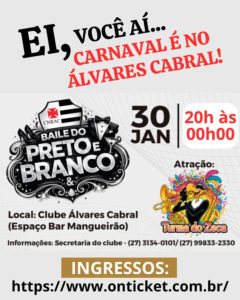 Clube Álvares Cabral promove o tradicional Baile do Preto e Branco
