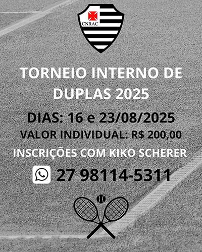 Clube Álvares Cabral abre inscrições para o Torneio Interno de Duplas 2025