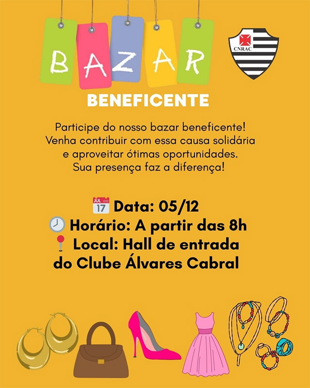 Álvares Cabral promove bazar beneficente no dia 5 de dezembro