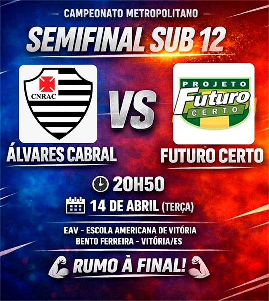 Álvares Cabral enfrenta Futuro Certo na semifinal do Campeonato Metropolitano Sub-12 de Futsal