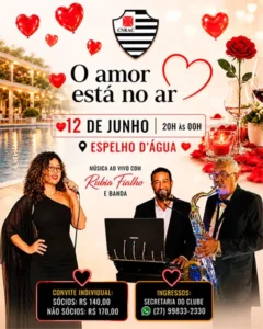 Clube Álvares Cabral promove noite especial de Dia dos Namorados com música ao vivo e buffet completo