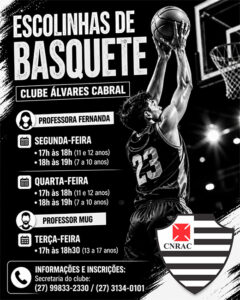 Clube Álvares Cabral oferece escolinhas de basquete para crianças e adolescentes em Vitória