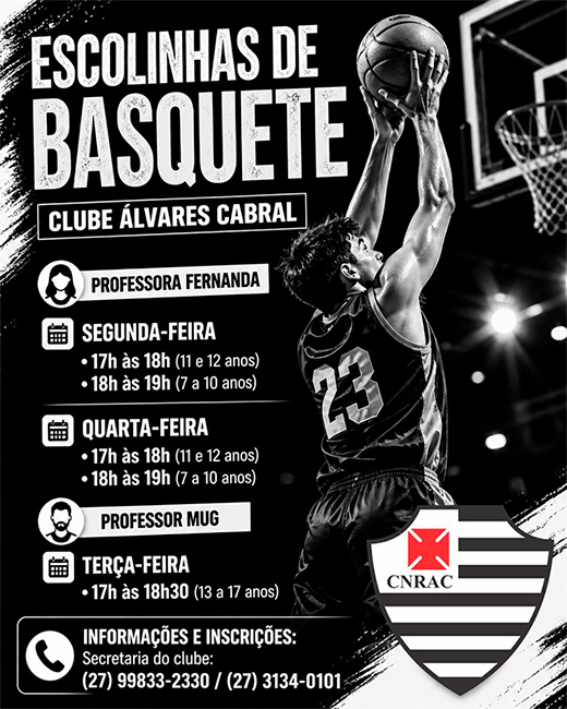 Clube Álvares Cabral oferece escolinhas de basquete para crianças e adolescentes em Vitória